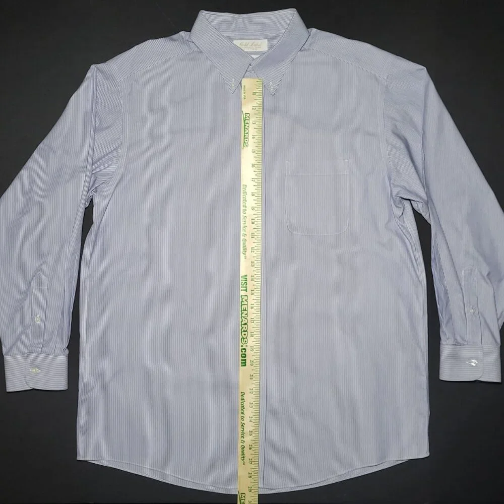 Roundtree & Yorke Mens Blue and White Striped Button Up Shirt Size 17 / 34 - Picture 7 of 11